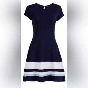 New York & Co. Colorblock Cotton Fit and Flare Dress Color Grand Sapphire Size L